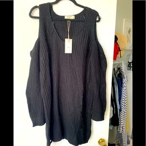 Cold Shoulder Distressed Sweater